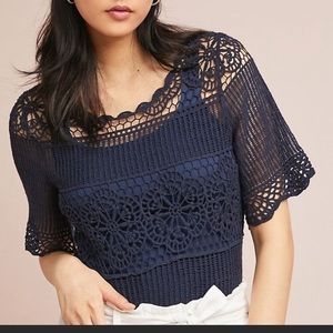 Lace Anthropologie blue shirt